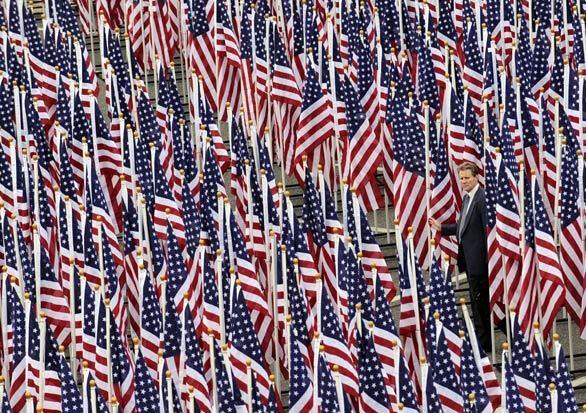 A flag memorial at the Pentagon honors the Sept. 11, 2001, terrorist attacks.