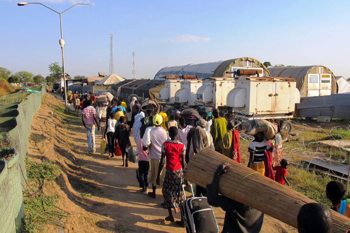 South Sudanese civilians have been fleeing their homes by the thousands in recent days as ethnic fighting spreads through the world's newest country. More than half of the 81,000 known to have been displaced by the fighting have sought refuge at U.N. compounds like this one near Bor.