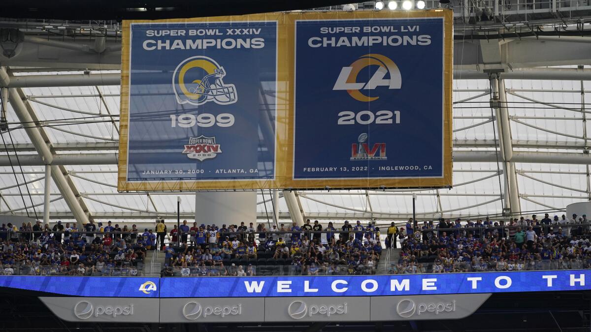 Watch: Rams Unveil 2021 Super Bowl LVI Champions Banner – NBC Los Angeles