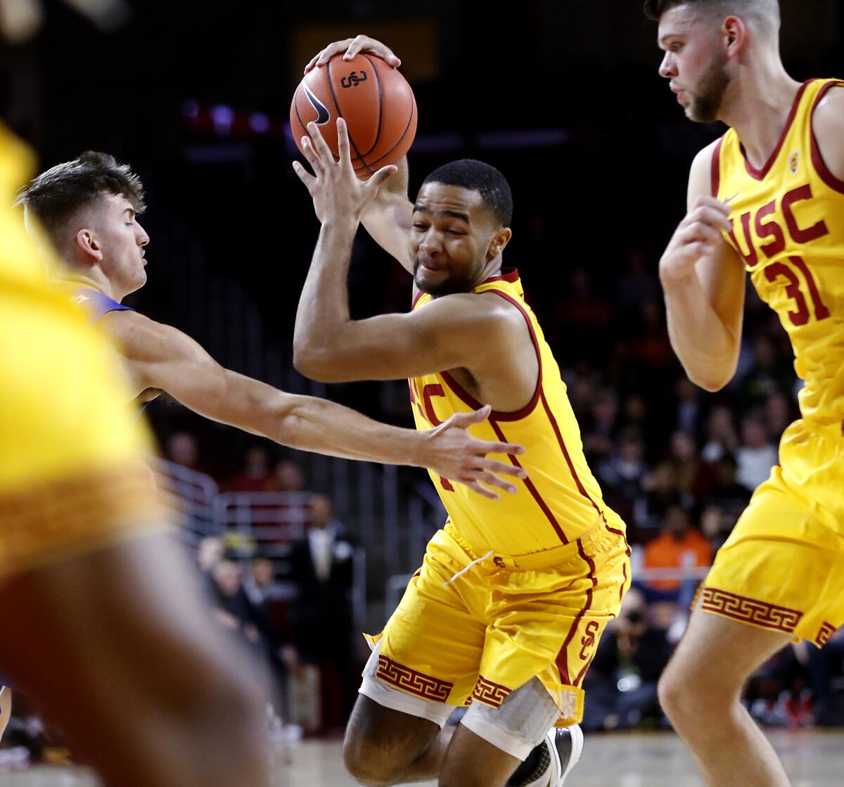 USC guard Kyle Sturdivant drives to the basket against Florida Gulf Coast during a nonconference game Dec. 29, 2019, at Galen Center.