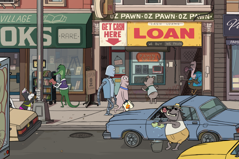 Animated friends walk on a New York City street.