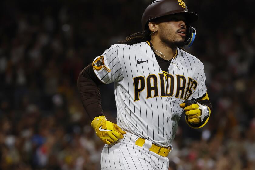 San Diego, CA, September 18, 2023: San Diego Padres' Luis Campusano rounds the bases after hitting a three-run home run the in the third inning against the Colorado Rockies at Petco Park on Monday, September 18, 2023. (K.C. Alfred / The San Diego Union-Tribune)