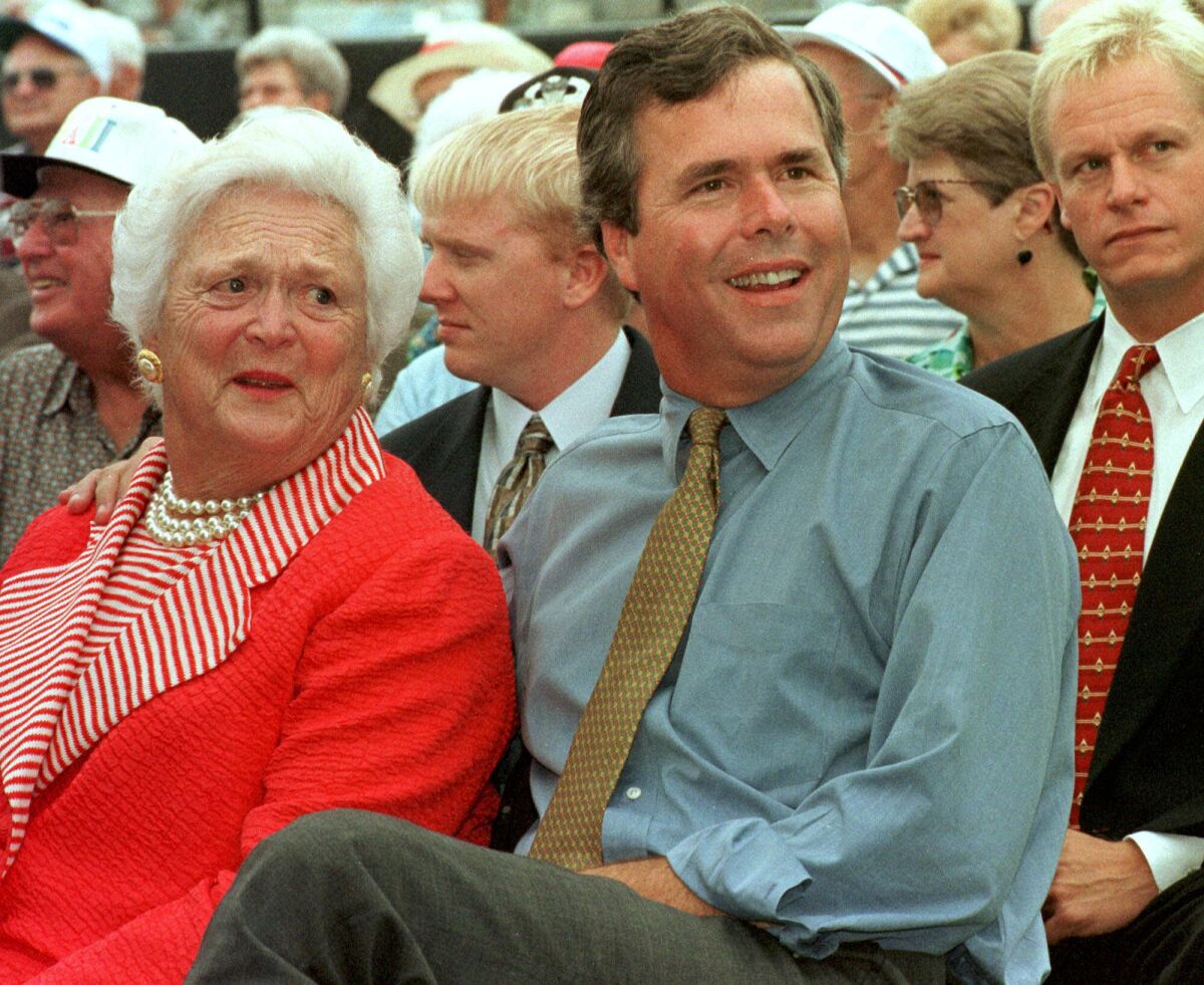 Jeb Bush and his mother at a political rally in Florida in 1998.