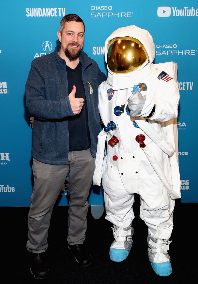 Filmmaker Todd Miller with a fellow traveler at the "Apollo 11" premiere at the 2019 Sundance Film Festival.