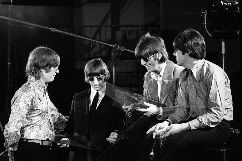 The Beatles in Abbey Road Studios during filming of the Paperback Writer and Rain promotional films. 19 May 1966