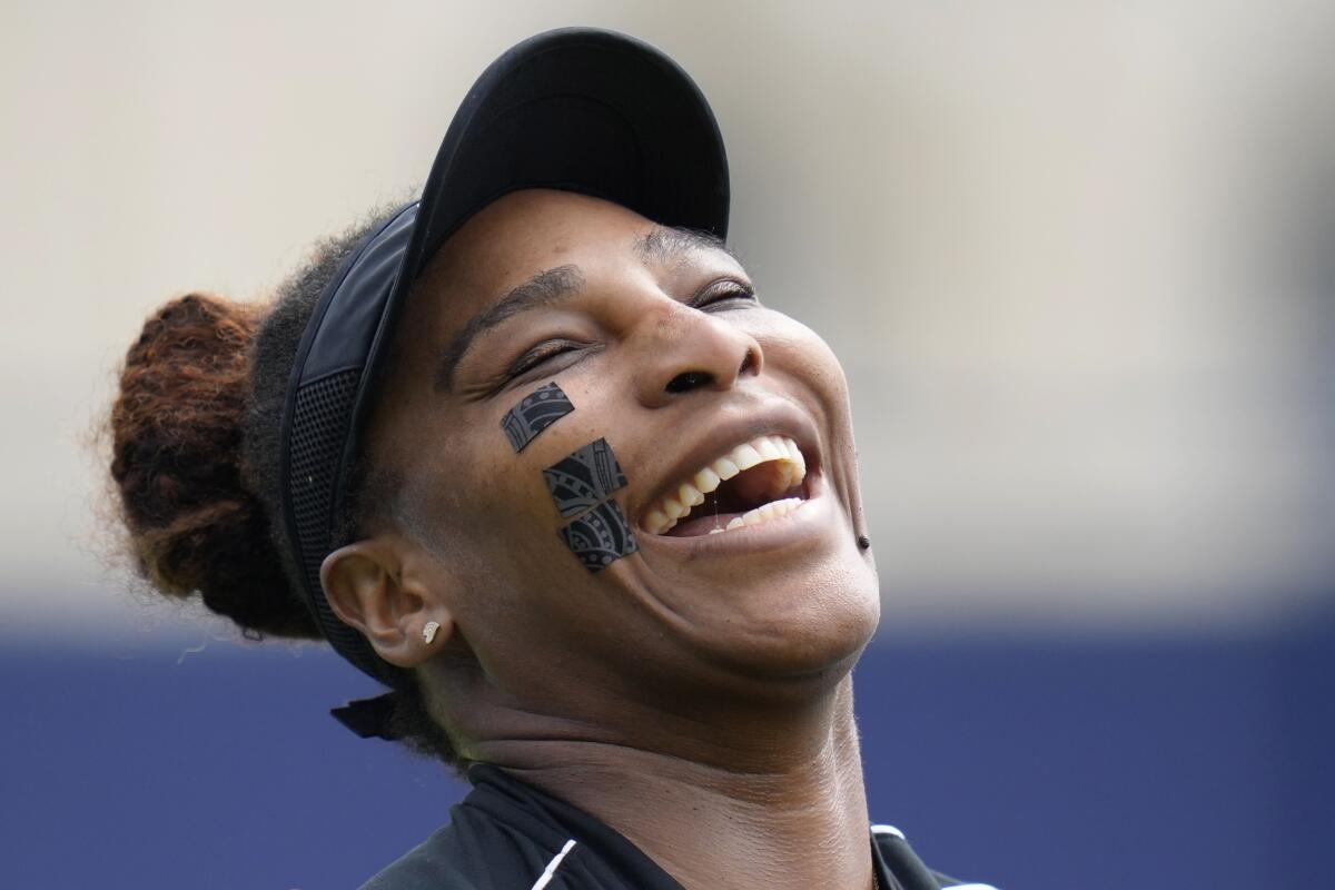 Serena Williams  laughs during a practice session in June 2022.