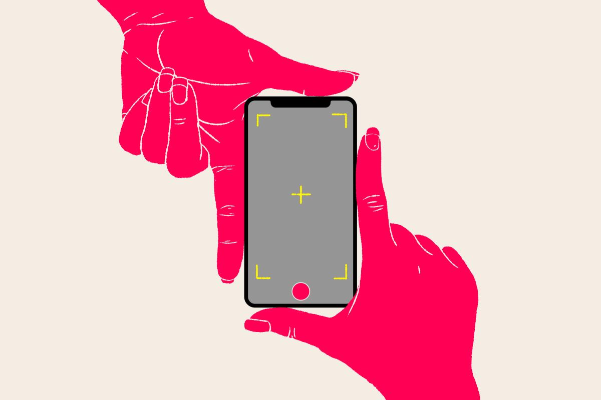 Illustration of two hands framing a phone vertically