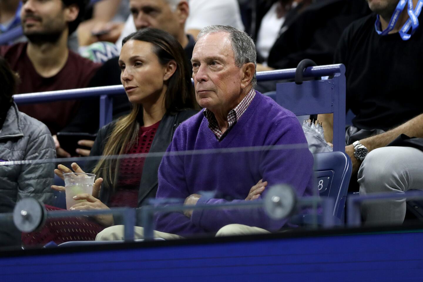 Former New York City mayor Michael Bloomberg (r.) watches the Men's Singles semi-final match between Daniil Medvedev of Russia and Grigor Dimitrov of Bulgaria on day twelve of the 2019 US Open on Sept. 6, 2019 in Queens, New York.