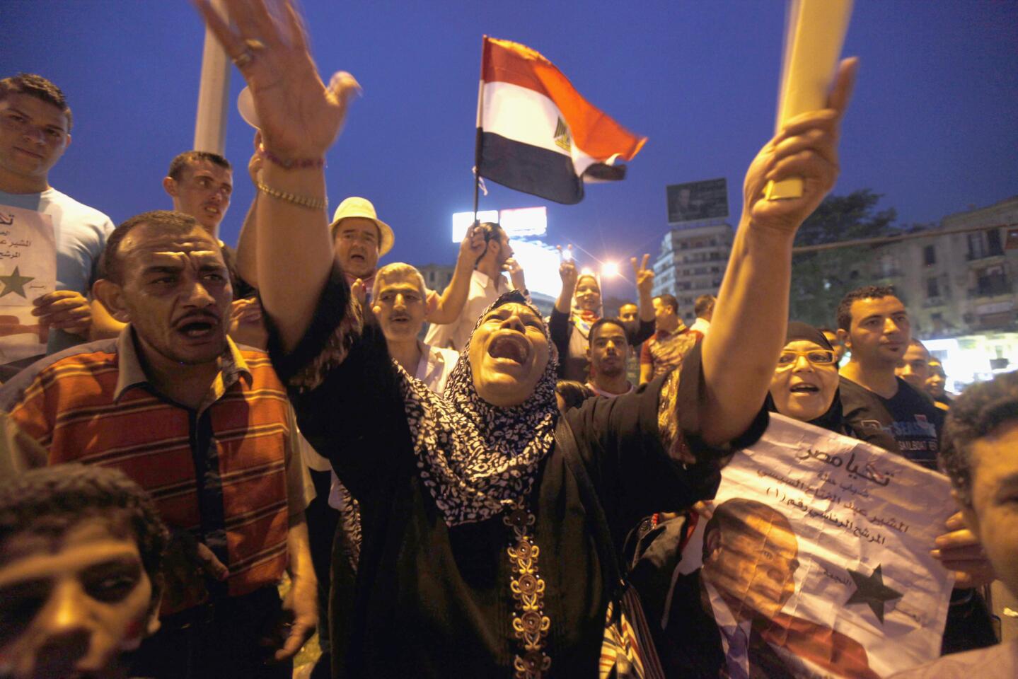 People in Cairo's Tahrir Square celebrate the election of former army chief Abdel Fattah Sisi as president of Egypt.