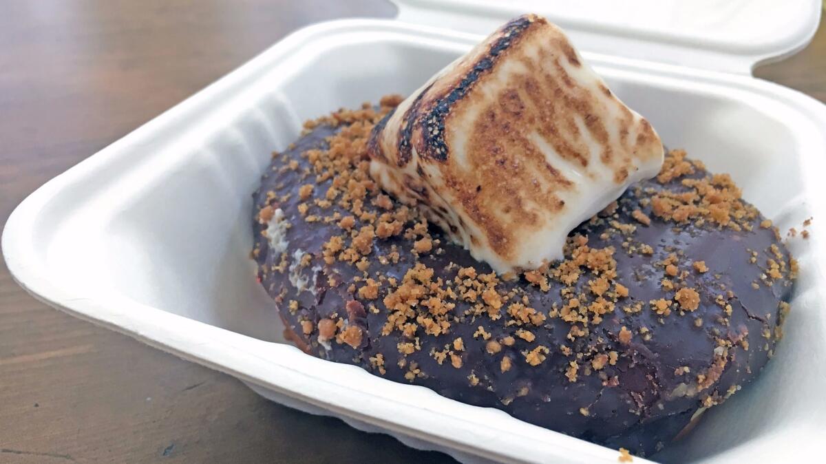 S'mores doughnut from Grizzby's Biscuits and Donuts. (Jenn Harris / Los Angeles Times)