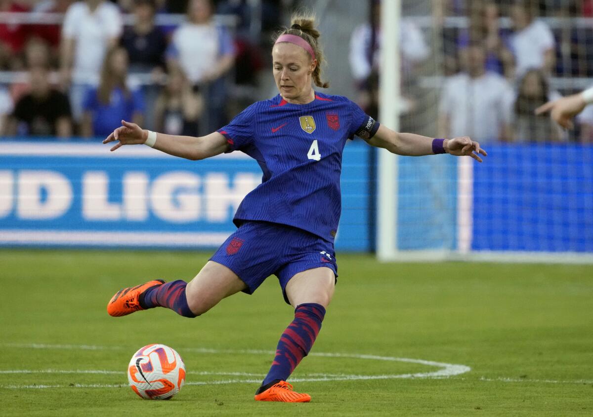 The United States' Becky Sauerbrunn handles the ball.