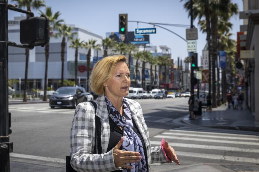 Hollywood, CA - May 18: Gina Viola, business owner and community advocate, is a Los Angeles mayoral candidate who is a late entrant into the race and is the only candidate who supports ending the LAPD. Photo taken in Hollywood Wednesday, May 18, 2022. (Allen J. Schaben / Los Angeles Times)