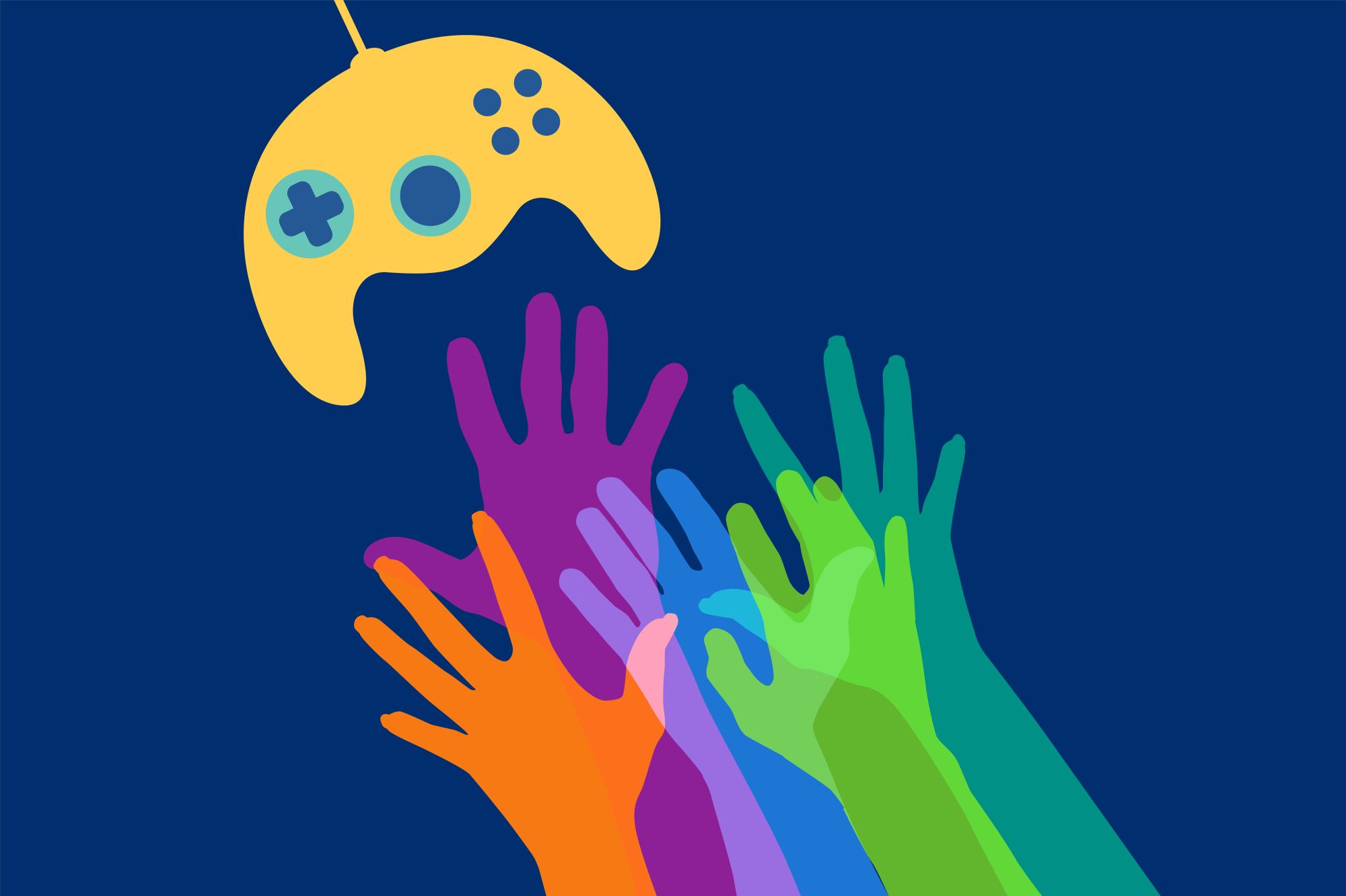 Illustration of hands reaching for a video game controller