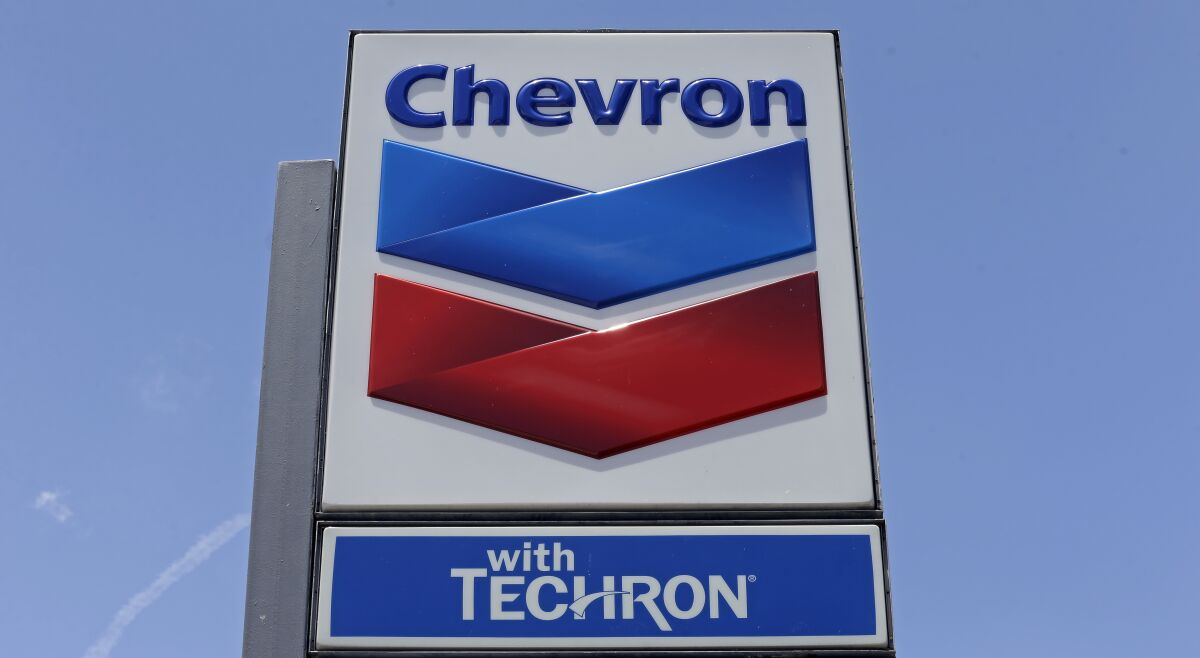 A Chevron sign at a gas station in Miami.