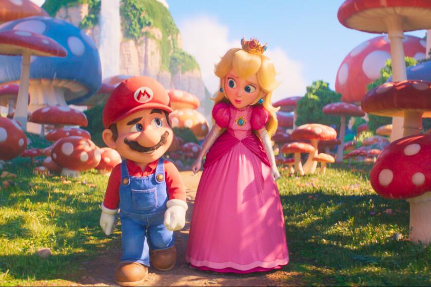 This image released by Nintendo and Universal Studios shows Mario, voiced by Chris Pratt, left, and Princess Peach, voiced by Anya Taylor-Joy, in Nintendo's "The Super Mario Bros. Movie." (Nintendo and Universal Studios via AP)