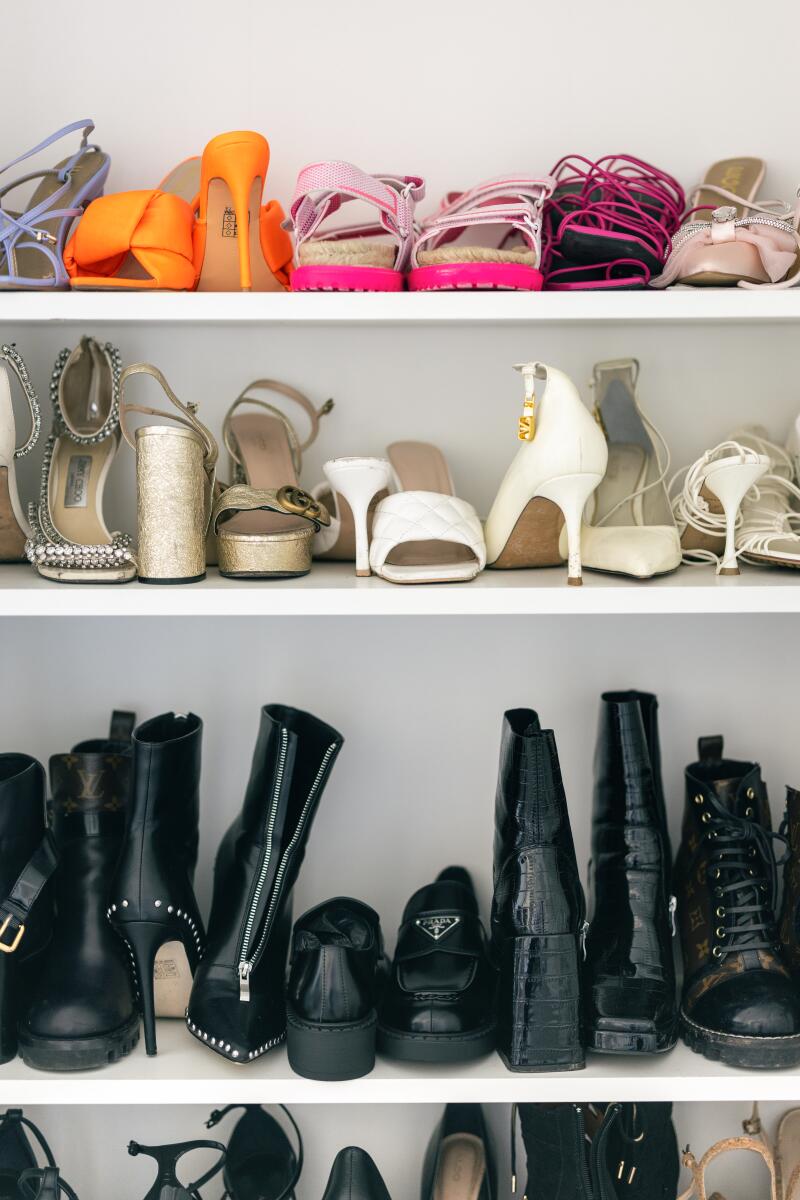 A sampling from Desiree Schlotz's collection of shoes.