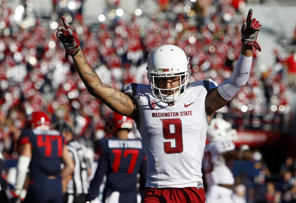 Washington State wide receiver Gabe Marks caught four touchdown passes from quarterback Luke Falk during a 45-42 win over Arizona on Saturday.