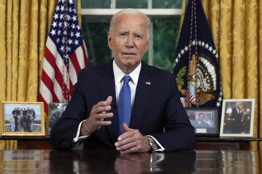 President Joe Biden addresses the nation from the Oval Office of the White House in Washington, Wednesday, July 24, 2024, about his decision to drop his Democratic presidential reelection bid. (AP Photo/Evan Vucci, Pool)