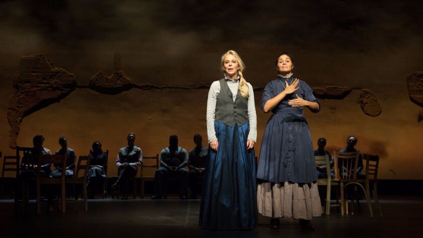 Jane Kaczmarek, left, and Alexandria Wailes in "Our Town," a Deaf West and Pasadena Playhouse co-production.