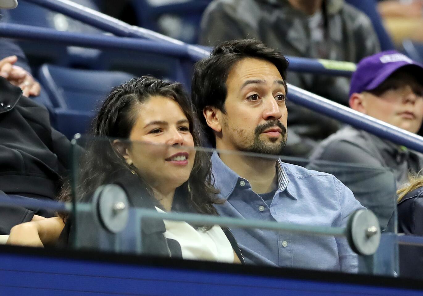 Lin-Manuel Miranda (r.) and wife Vanessa Nadal attend the Men's Singles semi-final match between Daniil Medvedev of Russia and Grigor Dimitrov of Bulgaria on day 12 of the 2019 US Open on Sept. 6, 2019 in Queens, New York.
