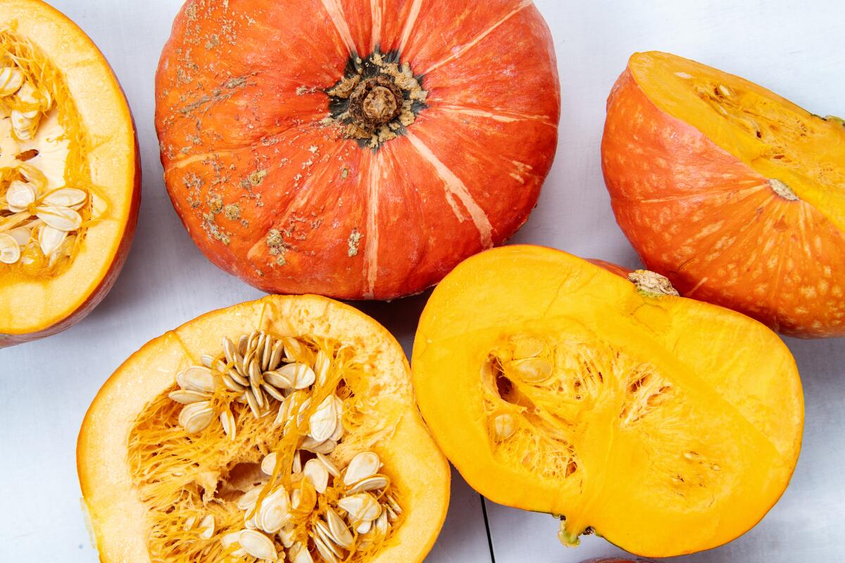 Split sugar pumpkins and kabocha squash