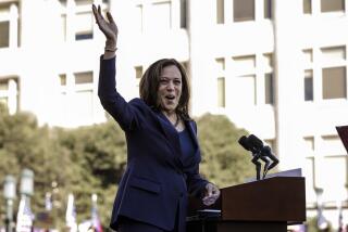 OAKLAND, CALIF. -- SUNDAY, JANUARY 27, 2019: Senator Kamala Harris arrives on stage to launch her presidential bid at a rally in her hometown of Oakland, Calif., on Jan. 27, 2019. (Marcus Yam / Los Angeles Times)