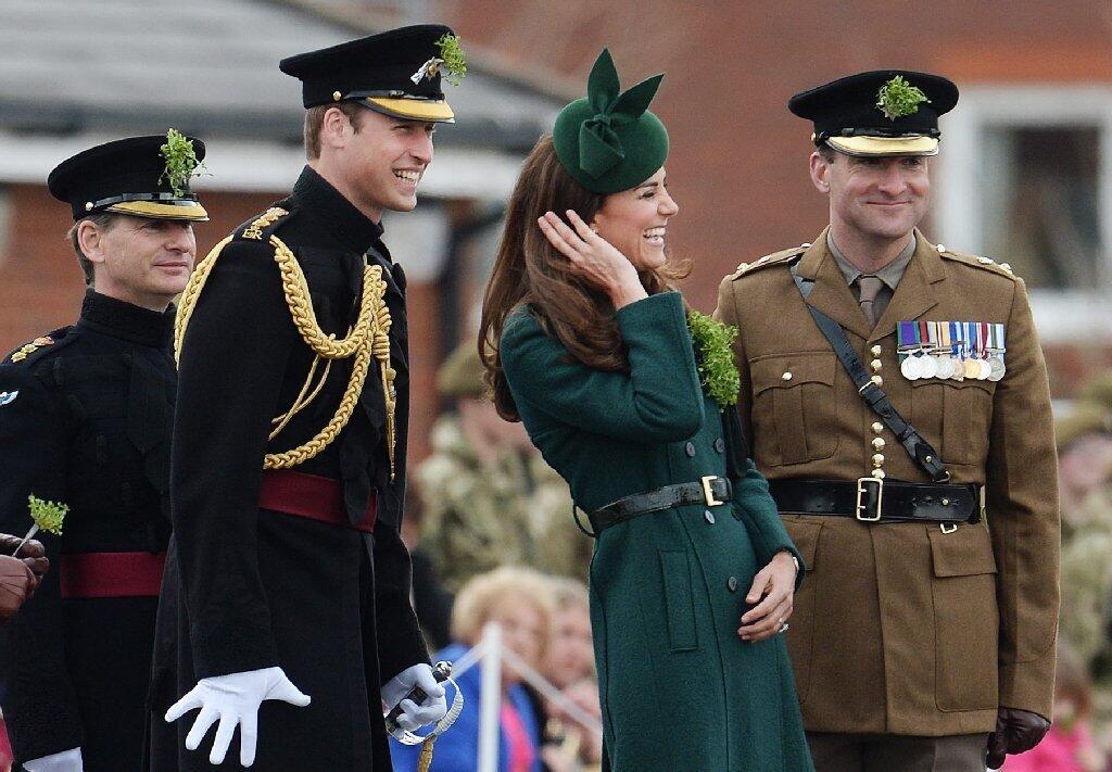 In a St. Patrick's Day tradition, Prince William and Catherine take part in holiday festivities in Aldershot, England.