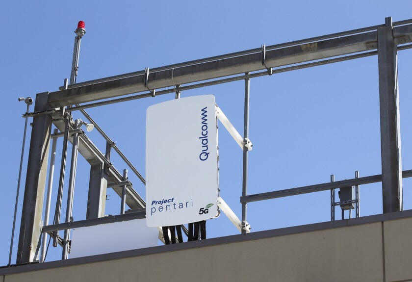 Qualcomm's 5G Sub 6 Massive MIMO Gigahertz over the air antenna on the roof of the Qualcomm headquarters.