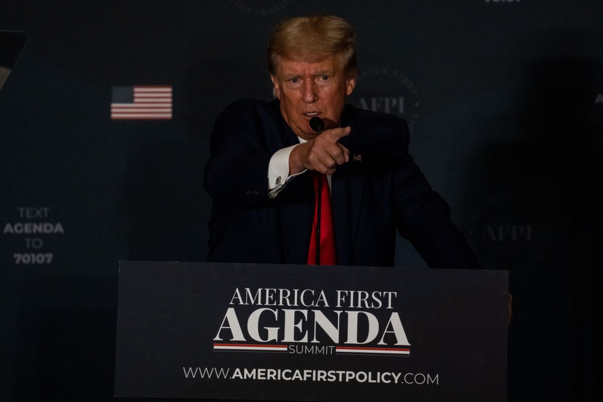 Former President Trump speaks in Washington on July 26.