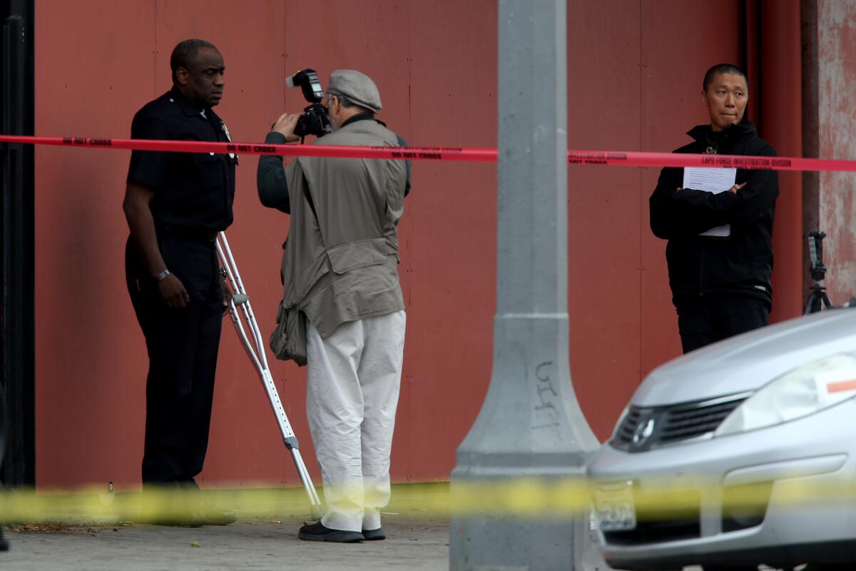 Former LAPD officer Clifford Proctor, on crutches, was involved in a fatal 2015 shooting in Venice.