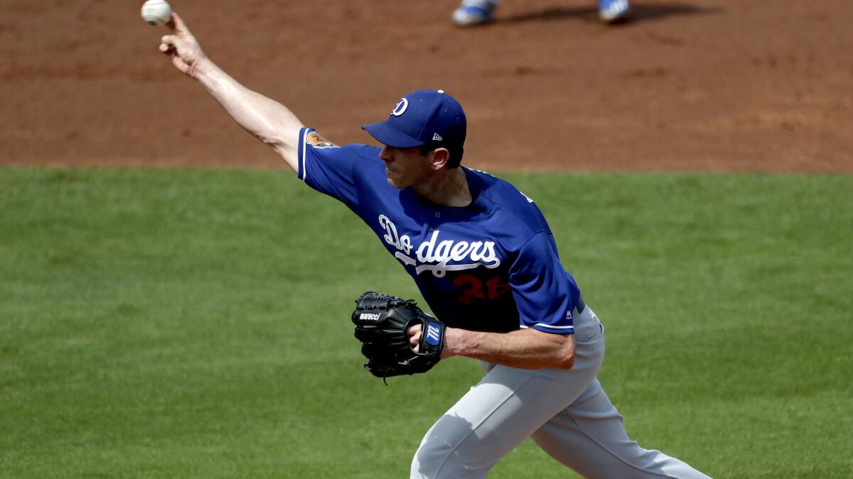 Brandon McCarthy, above, will be the Dodgers' fourth starter, pitching ahead of Hyun-Jin Ryu, Manager Dave Roberts said.