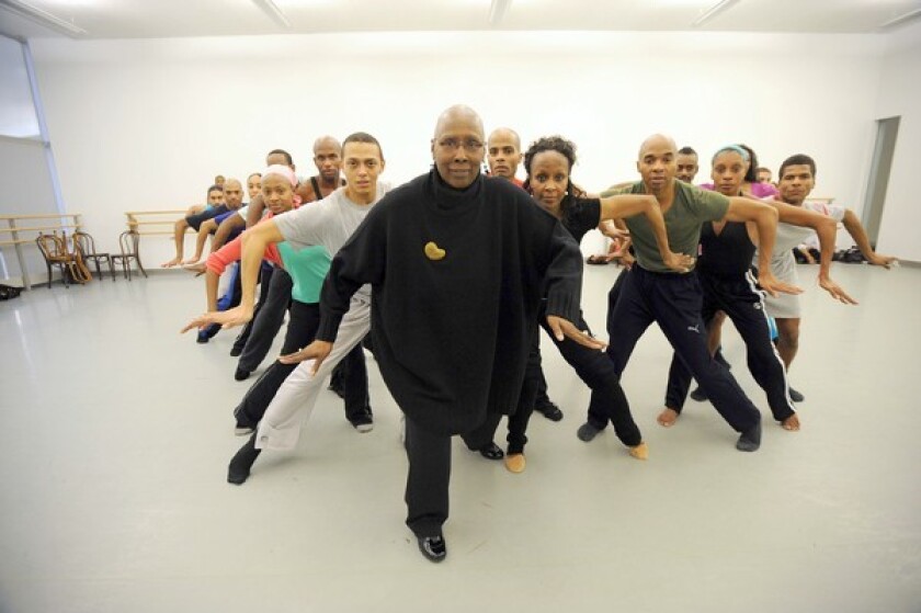 Judith Jamison, the Alvin Ailey dance company's artistic director, stands at the front of the troupe during a rehearsal session for her 1993 tribute to Ailey, "Hymn."