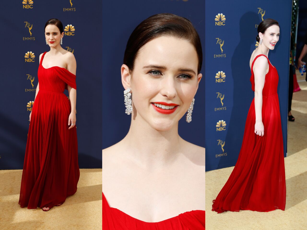 Rachel Brosnahan embodies Old Hollywood glamour -- and makes our best-dressed list -- with this one-shoulder Oscar de la Renta number.