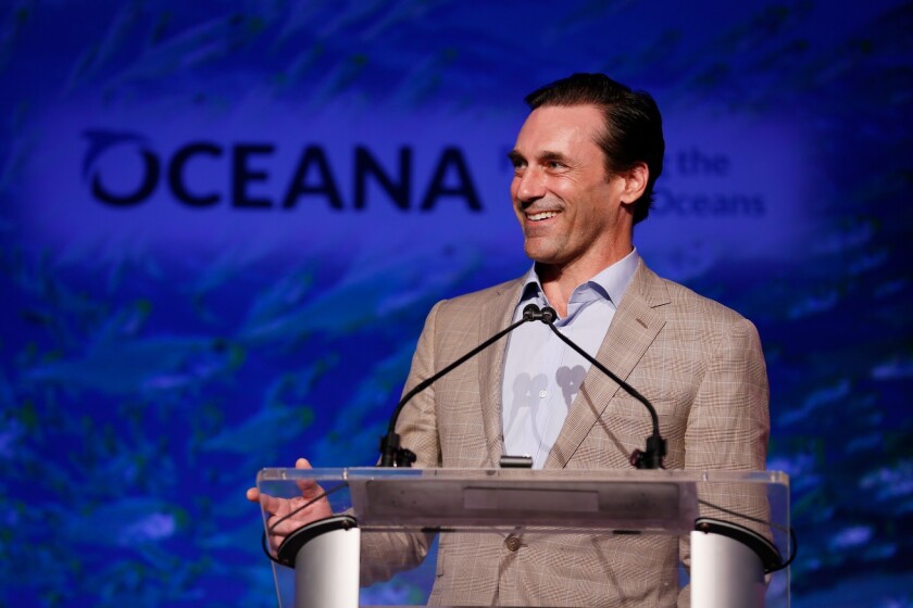 Jon Hamm talks about saving the world's oceans at Oceana's Sea Change Summer Party.