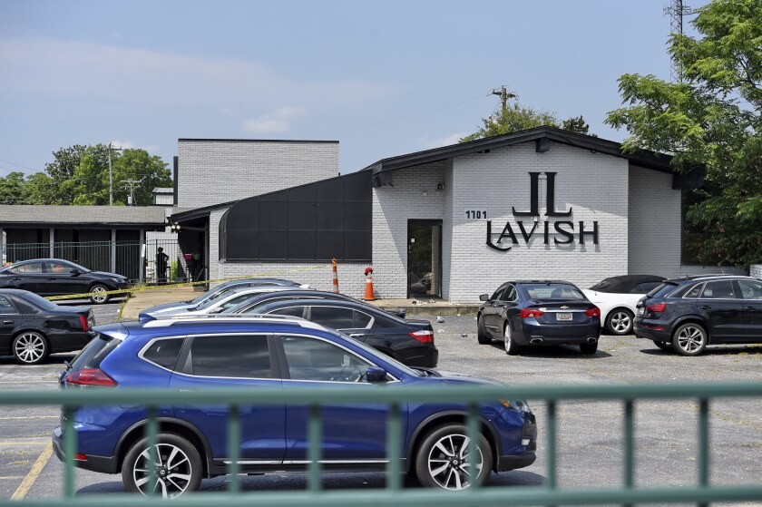The Lavish Night Club where a shooting early Sunday night left numerous dead and at least 8 injured Sunday, July 5, 2020, in Greenville, S.C. (AP Photo/Richard Shiro)