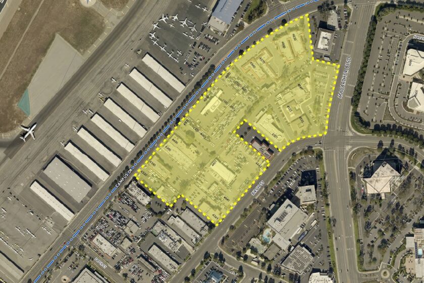 The proposed Newport Airport Village, off MacArthur Boulevard immediately adjacent to John Wayne Airport.