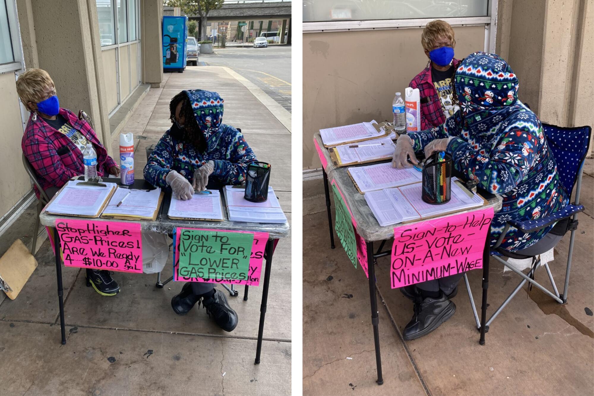 Two signature gatherers set up shop outside a Safeway in Oakland.