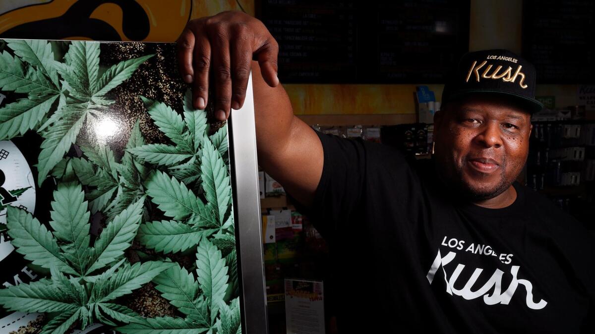 Keldren Joshua, who was released from prison last year, would like to get into the marijuana business. He was photographed at Los Angeles Kush Collective on December 1, 2017.