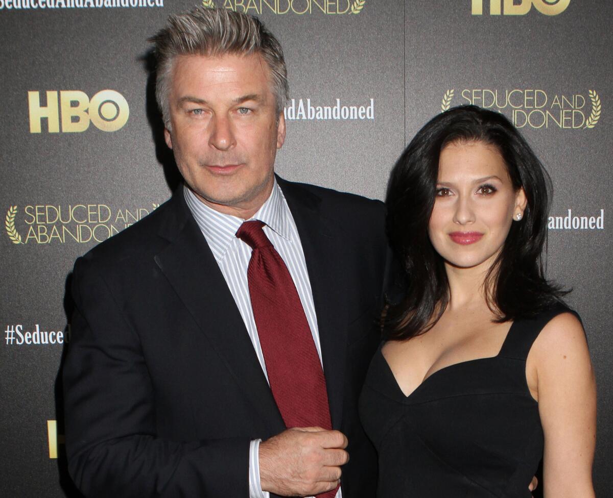 Alec Baldwin and wife Hilaria Baldwin attend the HBO premiere of "Seduced and Abandoned" at The Time Warner Center in New York.