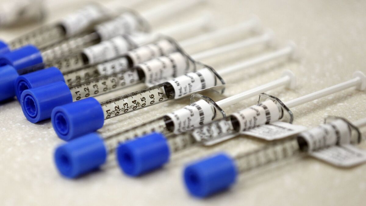 Syringes of the opioid painkiller fentanyl in an inpatient pharmacy.