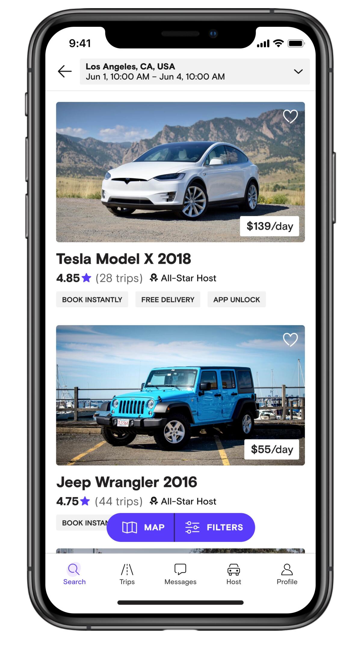 The vehicle-sharing app Turo lets users book privately owned vehicles. The service is offered at John Wayne Airport.