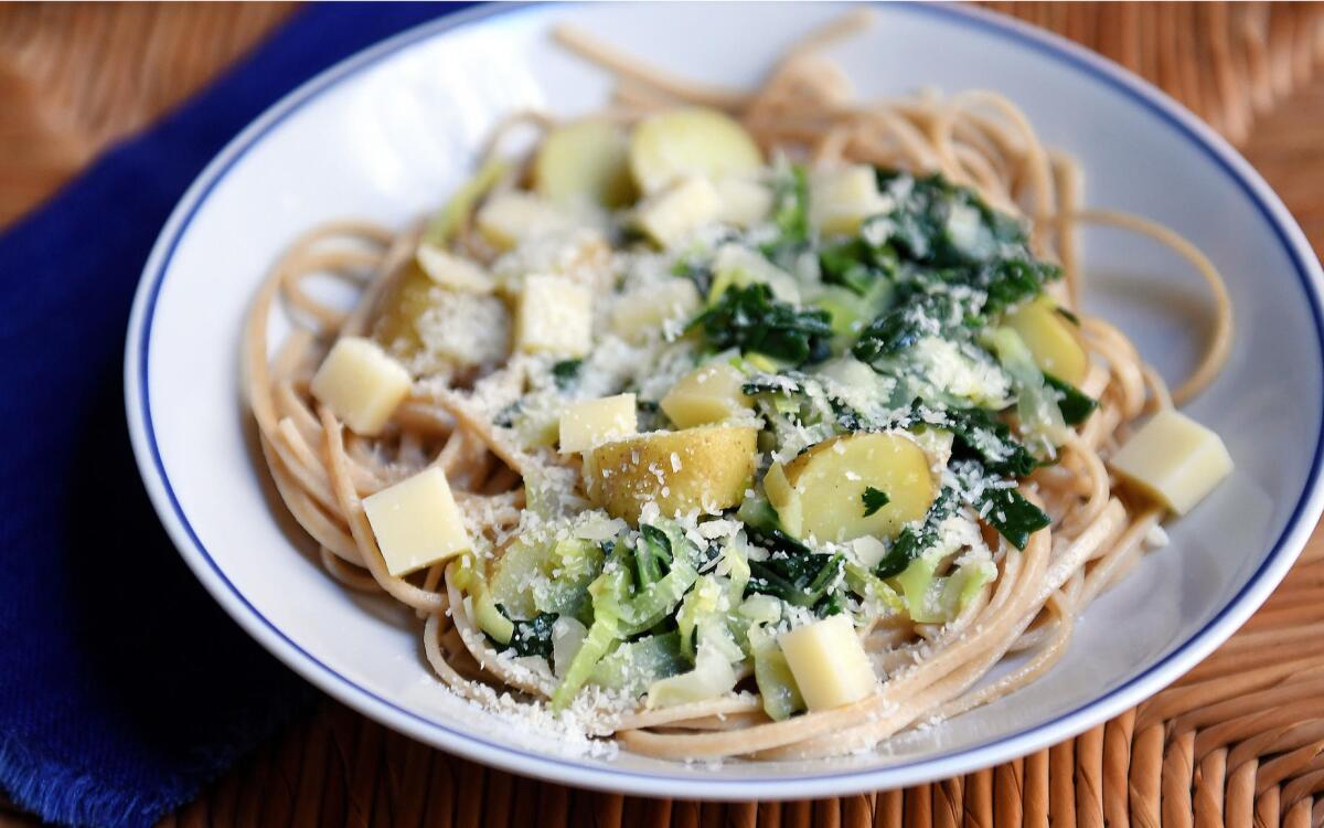 Buckwheat pasta with kale, potatoes and cabbage (pizzoccheri)