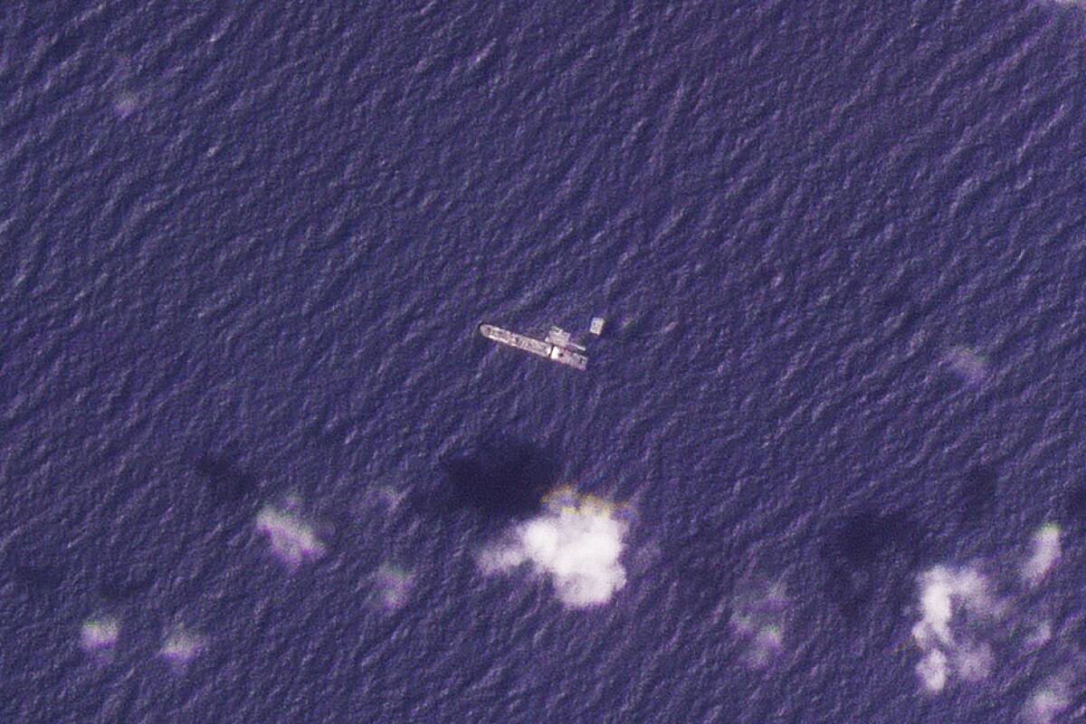 Satellite photo shows the USNS Roy P. Benavidez in the Mediterranean Sea off shore from the Gaza Strip.