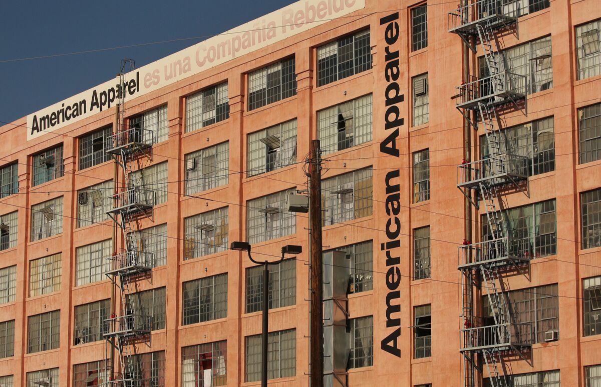 The American Apparel headquarters and manufacturing building in downtown Los Angeles, shown last year.