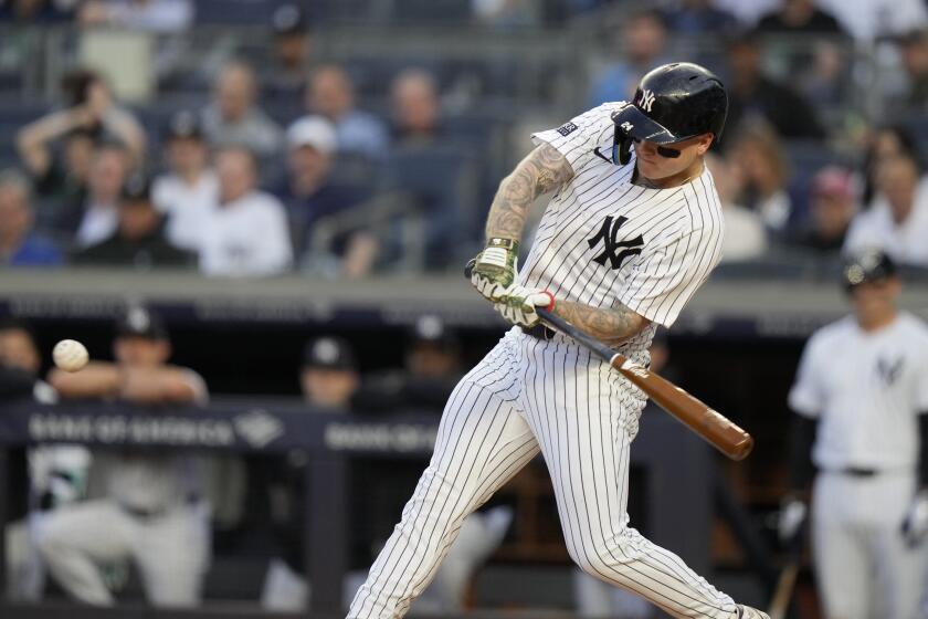 New York Yankees' Alex Verdugo hits a three-run home run during the first inning of a baseball game against the Houston Astros, Tuesday, May 7, 2024, in New York. (AP Photo/Frank Franklin II)