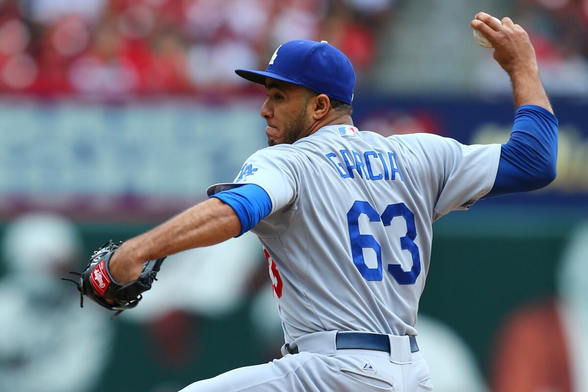 Dodgers reliever Yimi Garcia pitches against the St. Louis Cardinals in the eighth inning on May 31.