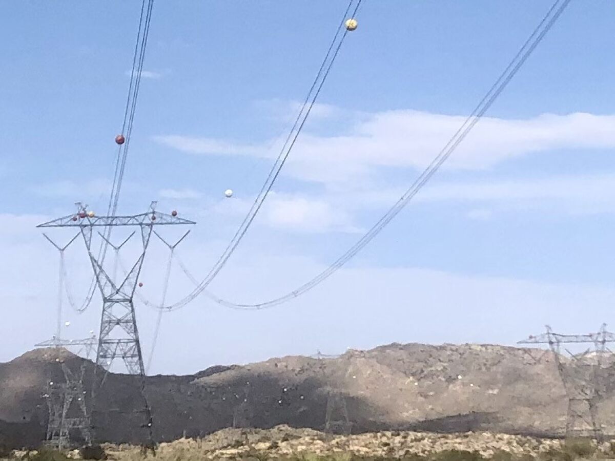 Power lines in East County, near the town of Jacumba Hot Springs.