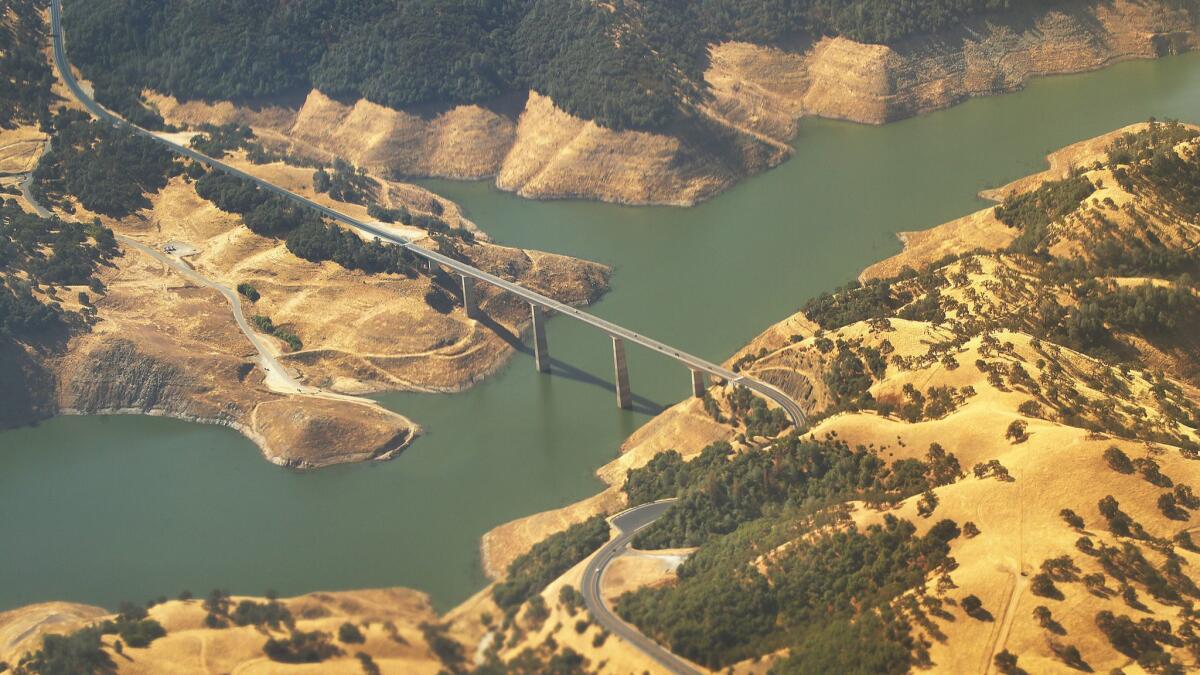 The Highway 49 bridge over the New Melones Reservoir on the Stanislaus River in the central Sierra Nevada foothills in August 2016.