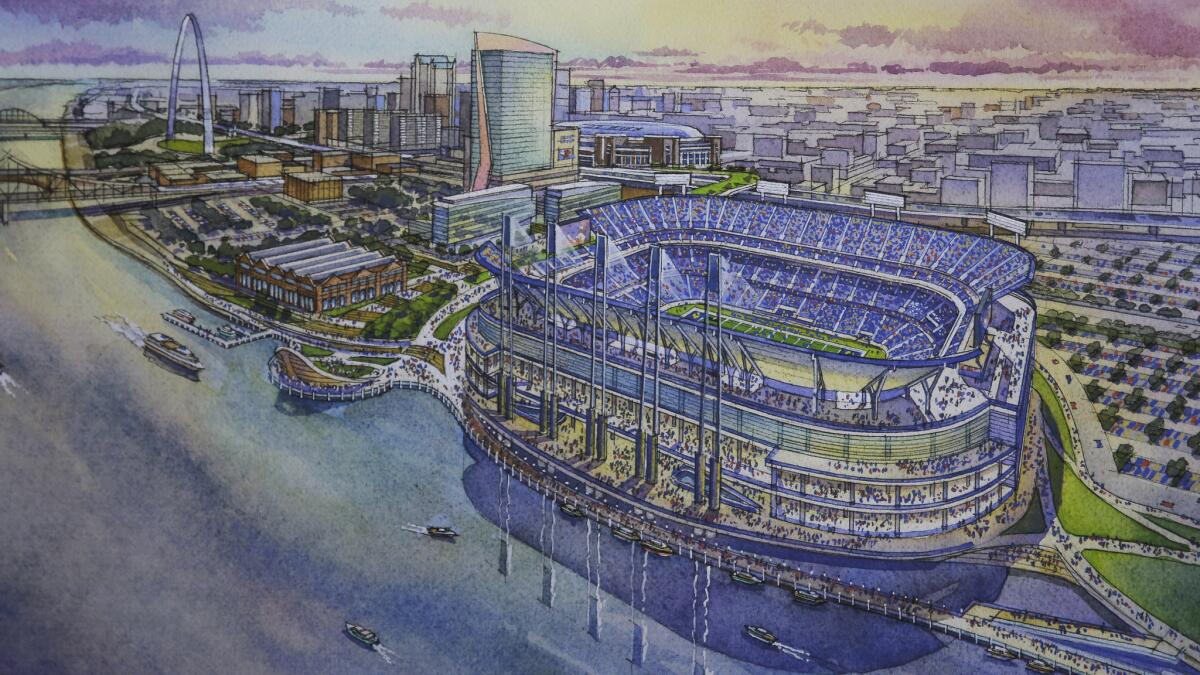 An artist's rendering of a proposed downtown St. Louis stadium for the Rams.