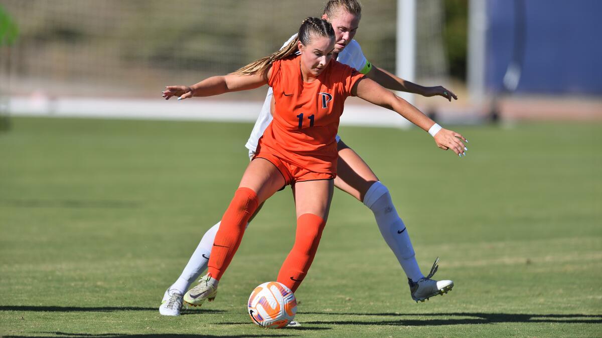 Tatum Wynalda controls the ball while playing for Pepperdine.